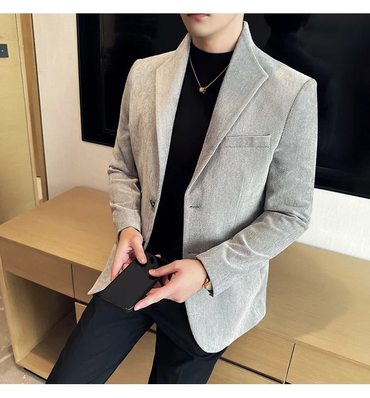 New Chinese Style Stand Collar Fashion Casual Suit Jacket Autumn Winter New Slim Fit Business Formal Social Prom Party Tuxedos