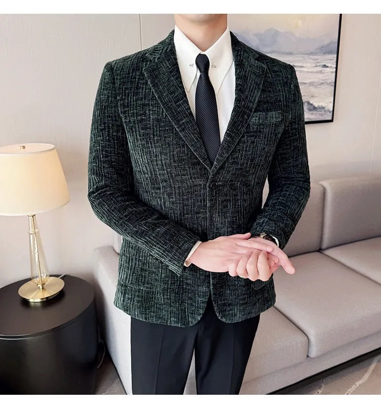 2025 Winter Chenier Thick Suit Jacket for Men Korean Slim Fit Casual Business Men Blazers Wedding Groom Office Social Dress Coat