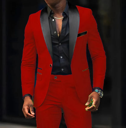 Ensemble 2 pièces pour homme, costume de mariage ou d'affaires, veste à un bouton et pantalon, ensemble veste slim fit