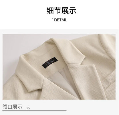 Autumn Winter 2024 New Apricot Coffee Black Elegant Double Breasted Blazer Top And Women High Waist Wide Leg Pant Two Piece Set