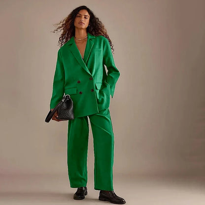 Leisure Brown Double Breasted Women Pants Set High-end Female Two Pieces(Jacket+Trousers)أطقم بناطيل