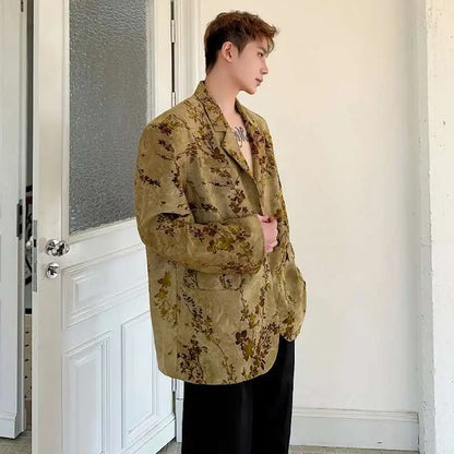 Blazer Casual Elegant Temperament Jacquard 2025 Coat Spring Men's Fashion Floral Printed Loose Male Jacket Clothes JY5533