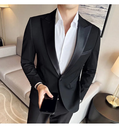 Men's Slim Fit Wedding Suit – Jacket, Vest & Pants | Smart Casual Black Tuxedo for Groom