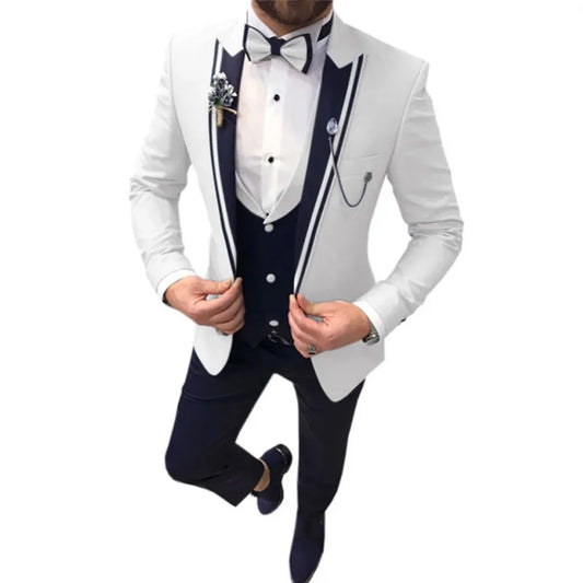 3 Piece Men's Dress Suits Set Casual Office Business Blazer Vest Pants Ensemble for Wedding Commuter
