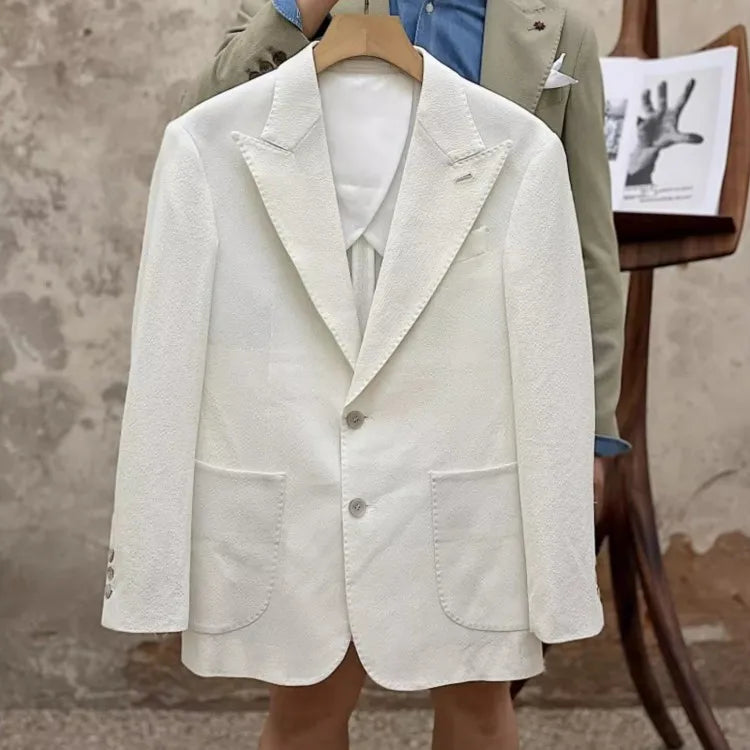 Fashion Mens New Breathable Spring Summer Blazer Pants Two Piece Set Slim Fit Business Casual Work Suit Wedding Party Dress Suit