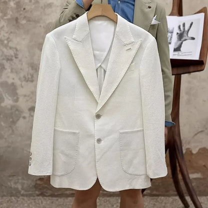 Fashion Mens New Breathable Spring Summer Blazer Pants Two Piece Set Slim Fit Business Casual Work Suit Wedding Party Dress Suit