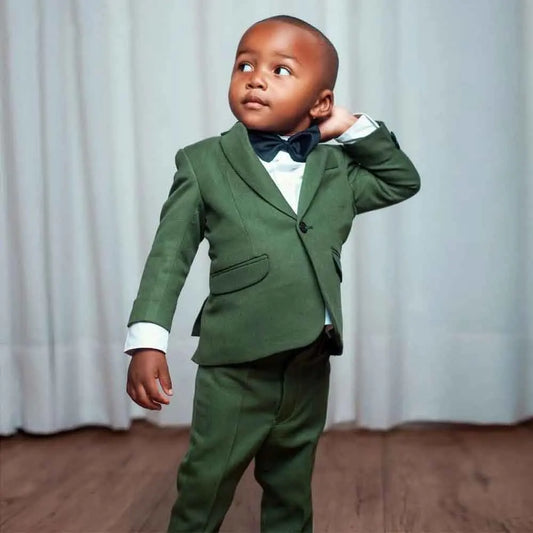 Green Suit for Boys Fashion Notch Lapel Single Button Blazer with Pants Chic Solid Color Formal Kids Clothes 2 Piece Sets