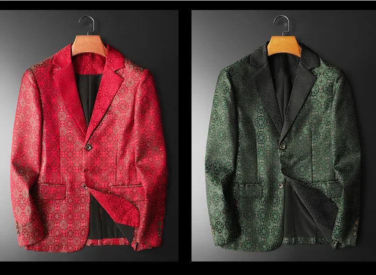 Luxury Vintage Jacquard Suit Jacket Men High Quality Casual Business Social Formal Jackets Banquet Party Host Wedding Blazers