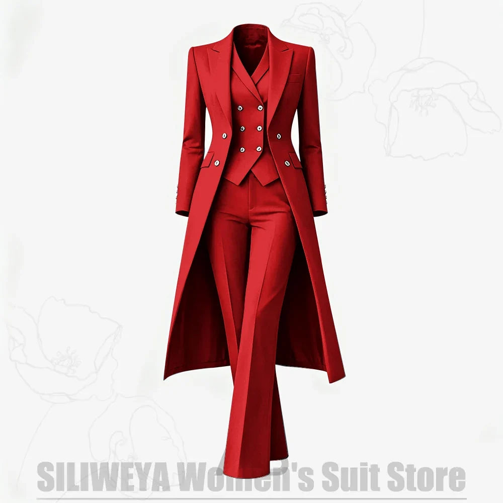 Women's Suit 3 Piece Double Breasted Long Coat Vest Pants Elegant Formal Business Wear Luxury Wedding Party Prom Outfit 2026