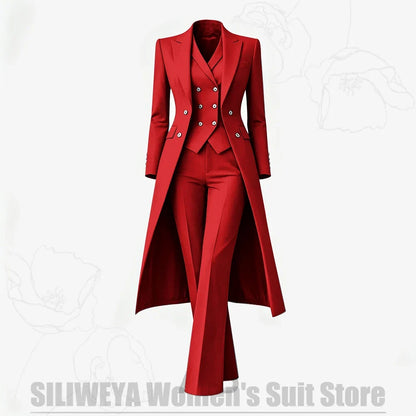 Women's Suit 3 Piece Double Breasted Long Coat Vest Pants Elegant Formal Business Wear Luxury Wedding Party Prom Outfit 2026