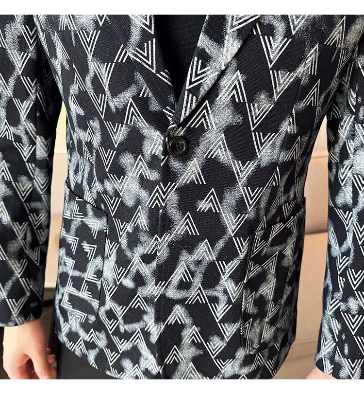 Jacquard Denim Korean Slim Fit Suit Coats 2025 New High Qualitys Fashion Men Slim Fit Business Formal Social Suit Jacket 4XL-M