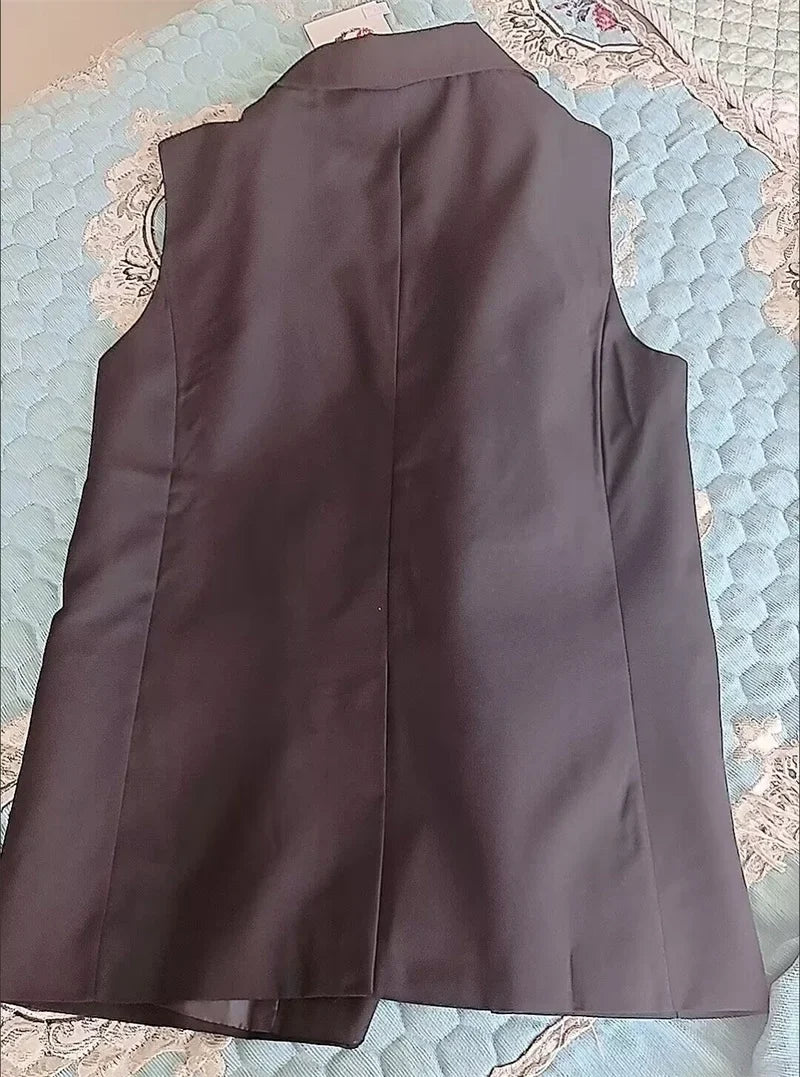 Women Spring Suit Jacket With Lined Waistcoat Female Korean Solid Color Loose Double Breasted Casual Blazers Vest Tops Jacket