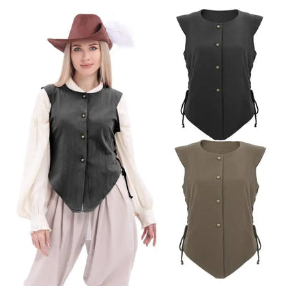 Women Pirate Vest Medieval Costumes Adult Halloween Renaissance Vest Black Bard Vest Top Bodice