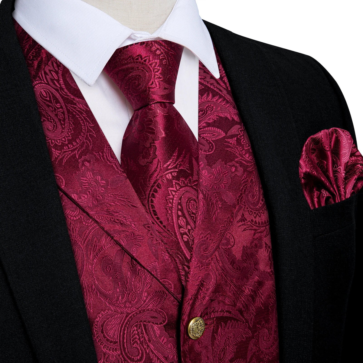 Men's Paisley Suit Vest – Single-Breasted Waistcoat with Tie, Handkerchief & Cufflinks for Weddings & Banquets