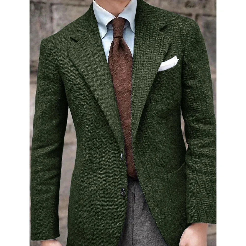 Men's Herringbone Suit Jacket Single-Breasted Slim Fit Casual Fashion Comfortable Elegant Blazer for Party Business Formal Wear