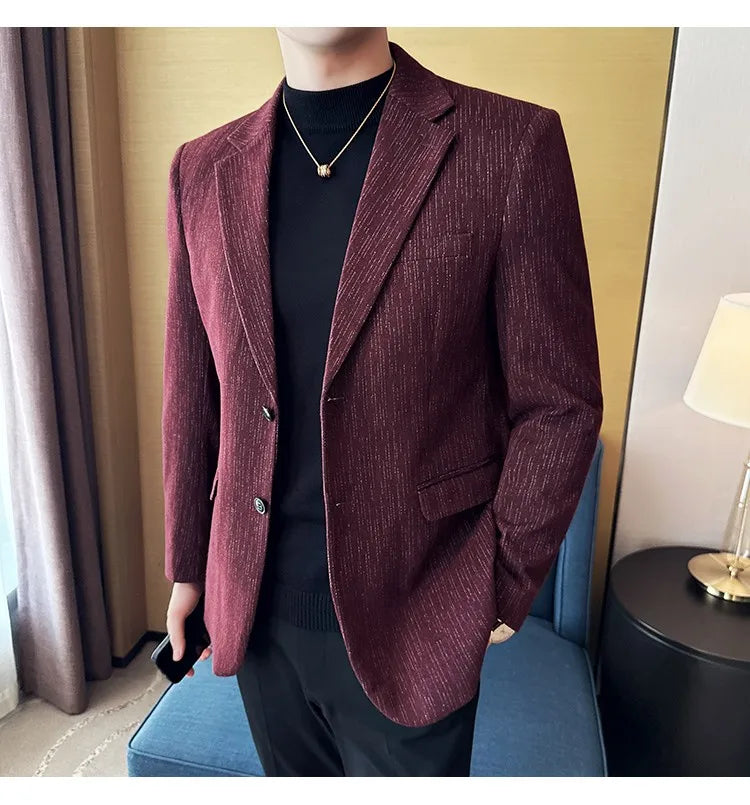 New Fashion Meteor Striped Suit Jacket High Quality Men's Slim Fit Business Formal Social Prom Party Casual Tuxedos 5XL-M