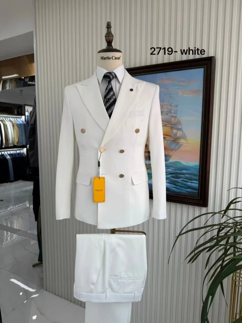 Premium Elegant Man Suits 2 Pieces Engagement Party Wear Double Breasted Men's Tuxedo Wedding Groom Sets Handsome Suit Set