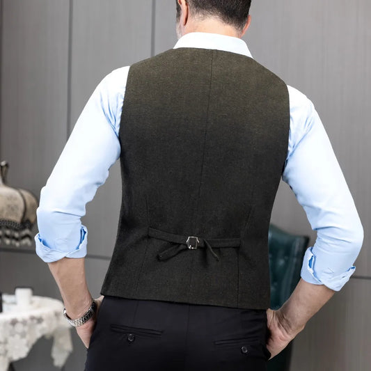Men's Herringbone Suit Vest – Slim Fit Single Breasted Waistcoat for Weddings & Formal Events