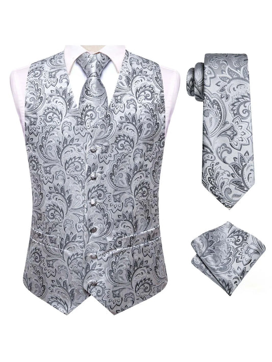 Men's Suit Vest Set Paisley Jacquard Waistcoat with Necktie and Pocket Square for Weddings and Prom
