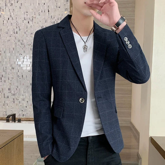 2026 Blazer Outdoor Men's Checked Fashion Business Trend Wedding Slimming Gentleman Casual Korean Travel High Formal Wear Blazer