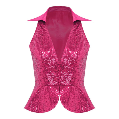 Womens Sequins Vest Fshion Sleeveless Jacket Bling Waistcoats Tops Rave Music Festival Party Nightclub Sparkly Disco Cosutme