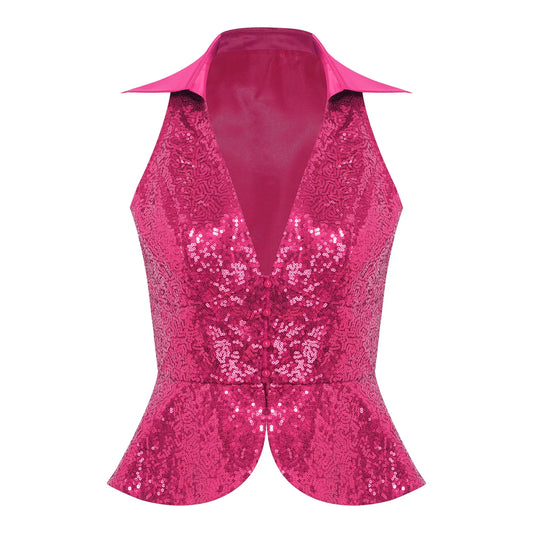 Women's Vest Dressy Party Tops Sequins Waistcoat Sparkly Sleeveless Vests Rave Music Festival Nightclub Jazz Dance Cosutme