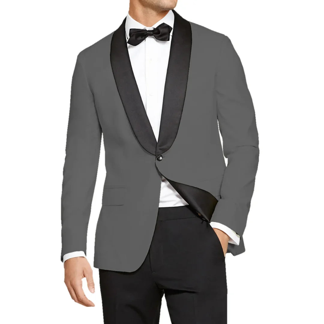 Men Suit 2 Pieces White With Black Lapel Single Button For Wedding Banquet Birthday Party Prom Business Work Jacket With Pants