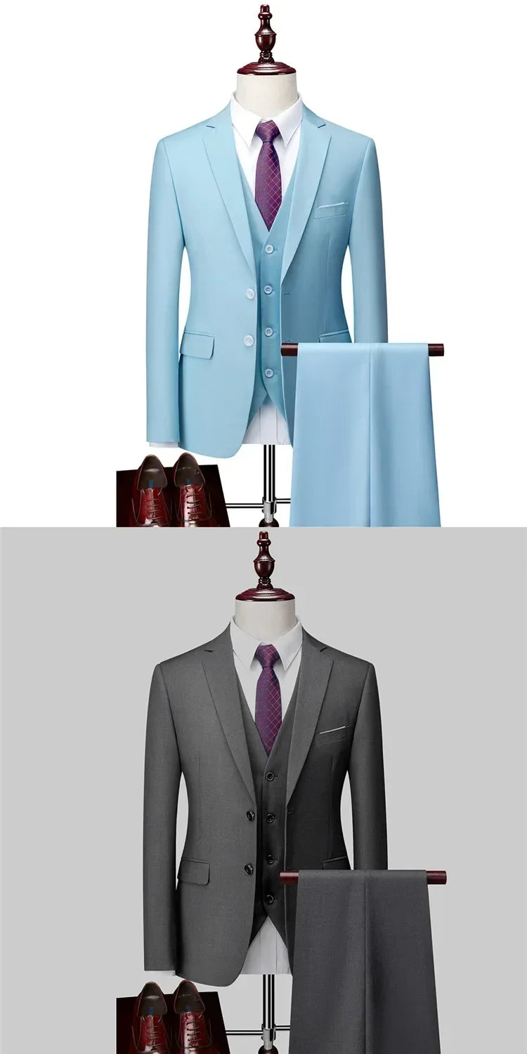 White Men Suits Slim Fit 3 Piece Double Breasted Suit Men Wedding Prom Party Business (Blazer+Vest+Pants) Wedding Suits for Men