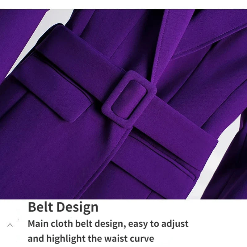 Fashion High-quality Office Suit Purple Jacket and Trousers 2-piece Set 2025 New Waist Suit Temperament Suits for Women HJLZBW