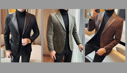 High-quality men's fashionable suit jackets, autumn and winter casual patchwork suits, new high-end patchwork suits