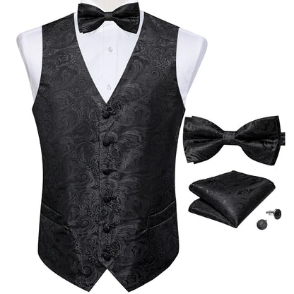 Men's Suit Vest Bow Tie Set – Formal Waistcoat with Necktie and Pocket Square for Weddings