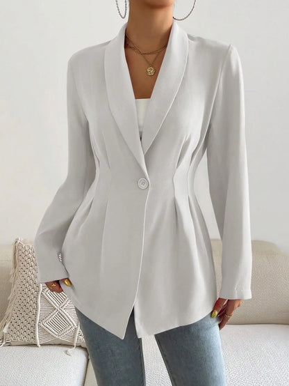 Womens Solid Color Classic Blazer Long Sleeve Single Button Slim Fit Office Work Jacket Autumn Spring Formal Outerwear