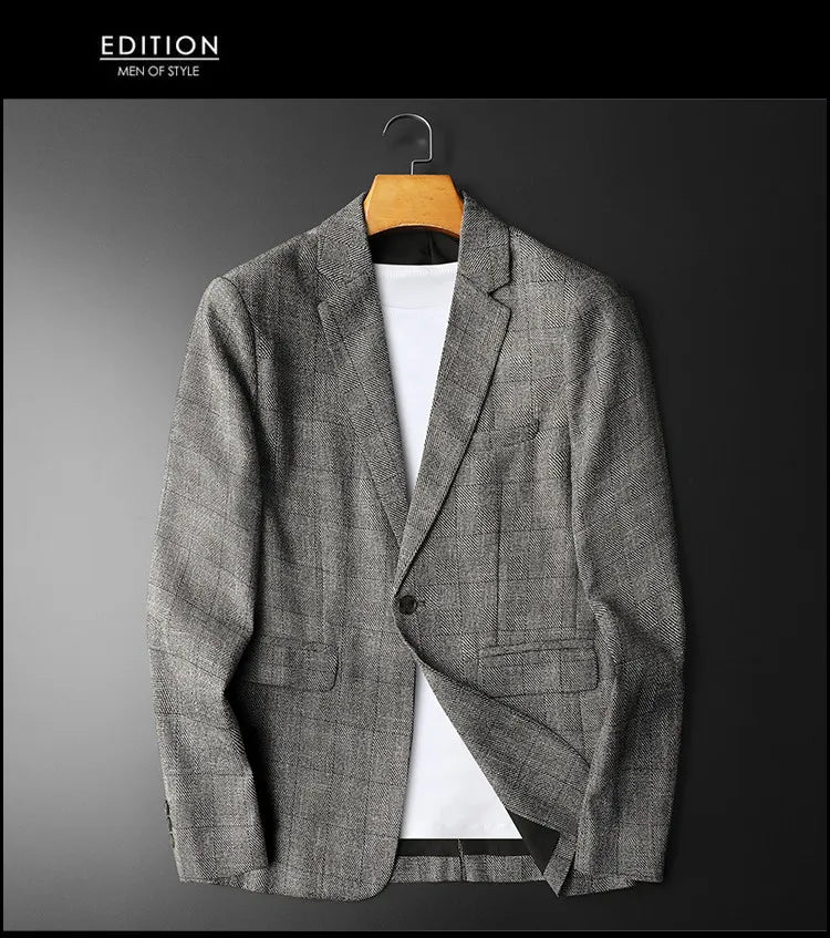 Spring Autumn Classic Checkered Suit Jacket Men Slim Fit Casual Business Office Uniform Formal Jacket Wedding Groom Men Blazers