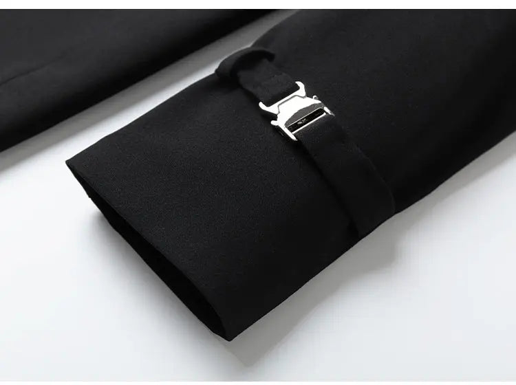 Men Suit Jacket Metal Buckle Designer Blazer Masculino Casual Man Dress Luxury Cool Black Chaquetas Hombre Elegantes Streetwear