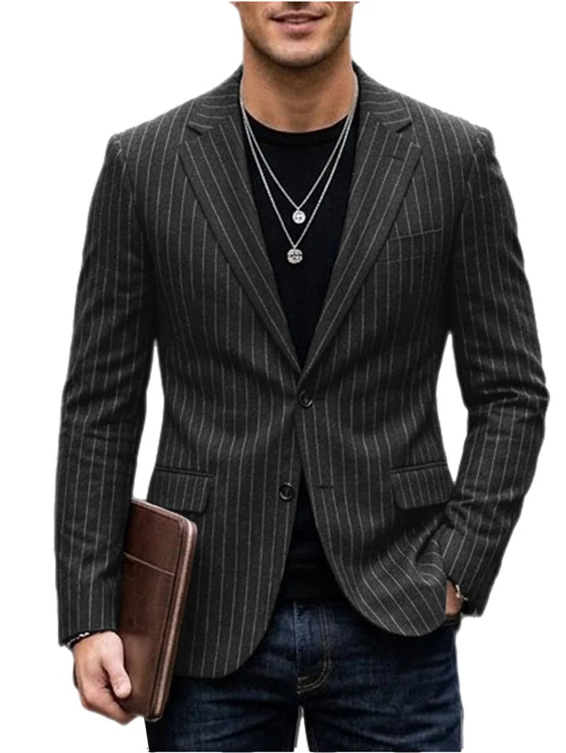 Men's Striped Blazer Casual Slim Fit Suit Jacket 2026 New Business Casual Single Breasted Blazer for Men Office Wedding Party Co