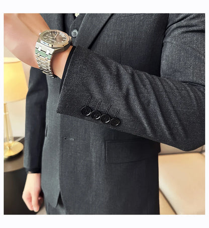 (Jacket + Vest + Pant) Men's Formal Slim Fit Business Work Wedding Stage Tuxedo Fashion Best Men Social Dress Suit 3 Pieces Set