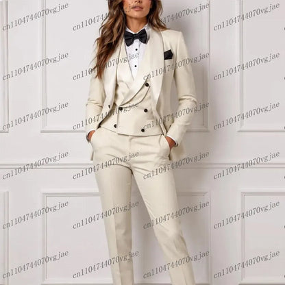 Ivory Formal Business Women Suit Wedding Party Prom Ladies Mother Girl Tuxedos Costume 3 Piece Set Blazer Vest Pants