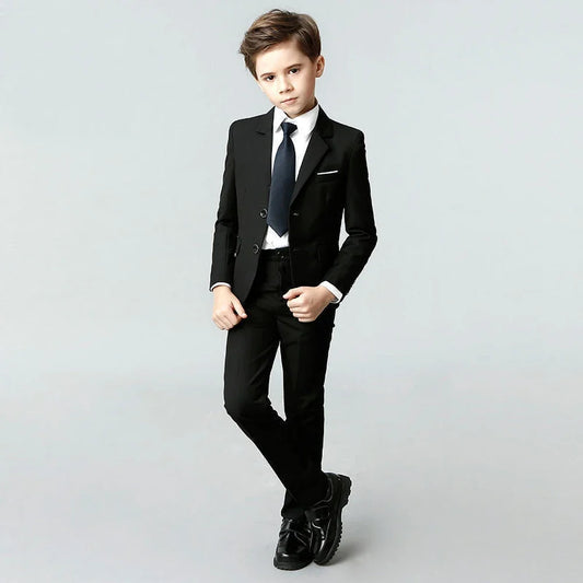Black Kids Clothes Fashion Single Breasted Notch Lapel Slim Wear Daily Casual High Quality Boys Suits 2 Piece (Blazer+Pants)