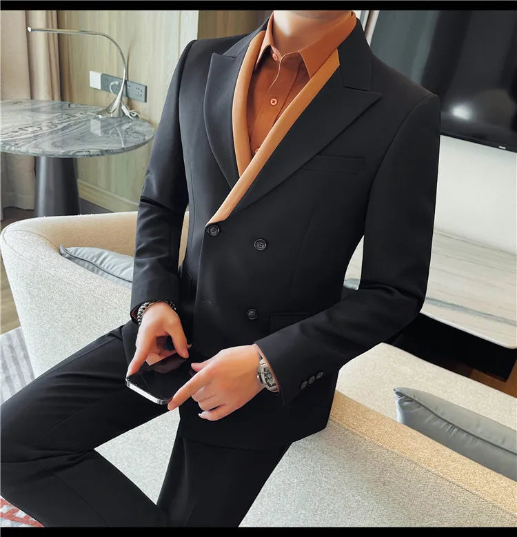 British Style Double Breasted Formal Suit Jacket Men High Quality Slim Casual Business Blazers Wedding Banquet Party Coats 2025