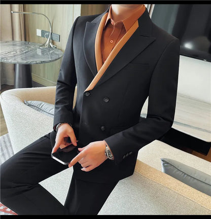 British Style Double Breasted Formal Suit Jacket Men High Quality Slim Casual Business Blazers Wedding Banquet Party Coats 2025