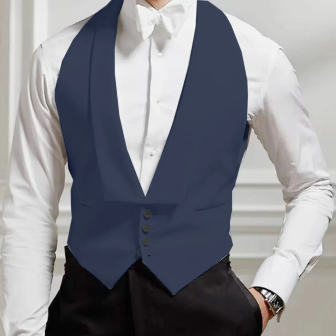 Men Vest Single Button Solid White with Lapel Waistcoat for Weddings & Formal Events