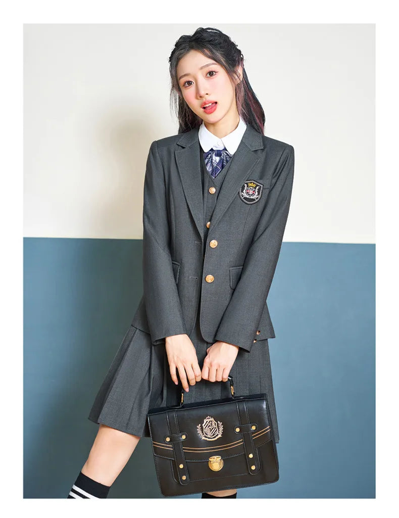 College Style Women's Suit2024New Autumn Small Stature Elegant Campus Suit OutfitjkUniform Suit Dress Set