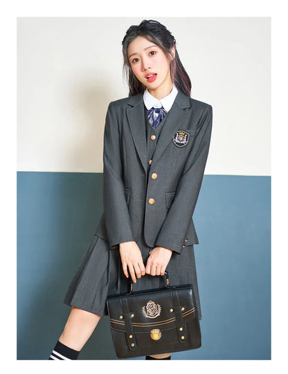 College Style Women's Suit2024New Autumn Small Stature Elegant Campus Suit OutfitjkUniform Suit Dress Set