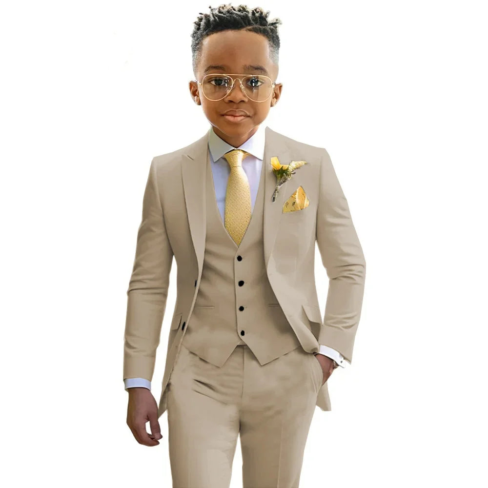 Formal Boys Suits Wedding Tuxedo 3 Pieces 2-20T Kids Slim Fit Jacket Vest Pants Birthday Party Sets School Performance Outfit