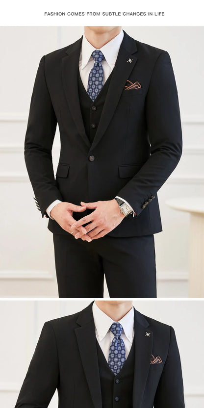 High Quality Elegant Single-Breasted Men Suit Fashion ltalian Style Slim High-end Business Groom Wedding Party Tuxedo 3/2 Pieces