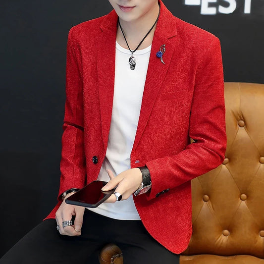 Men's Slim Fit Single Breasted Casual Blazer – All-Season Korean Style