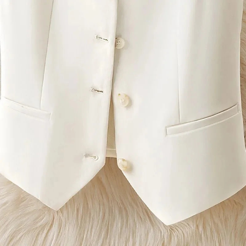 2024 NEW Spring Summer Women's Blazer Vests Korean Slim Sleeveless Jacket Fashion Commuting Office Female Vest Short Waistcoat