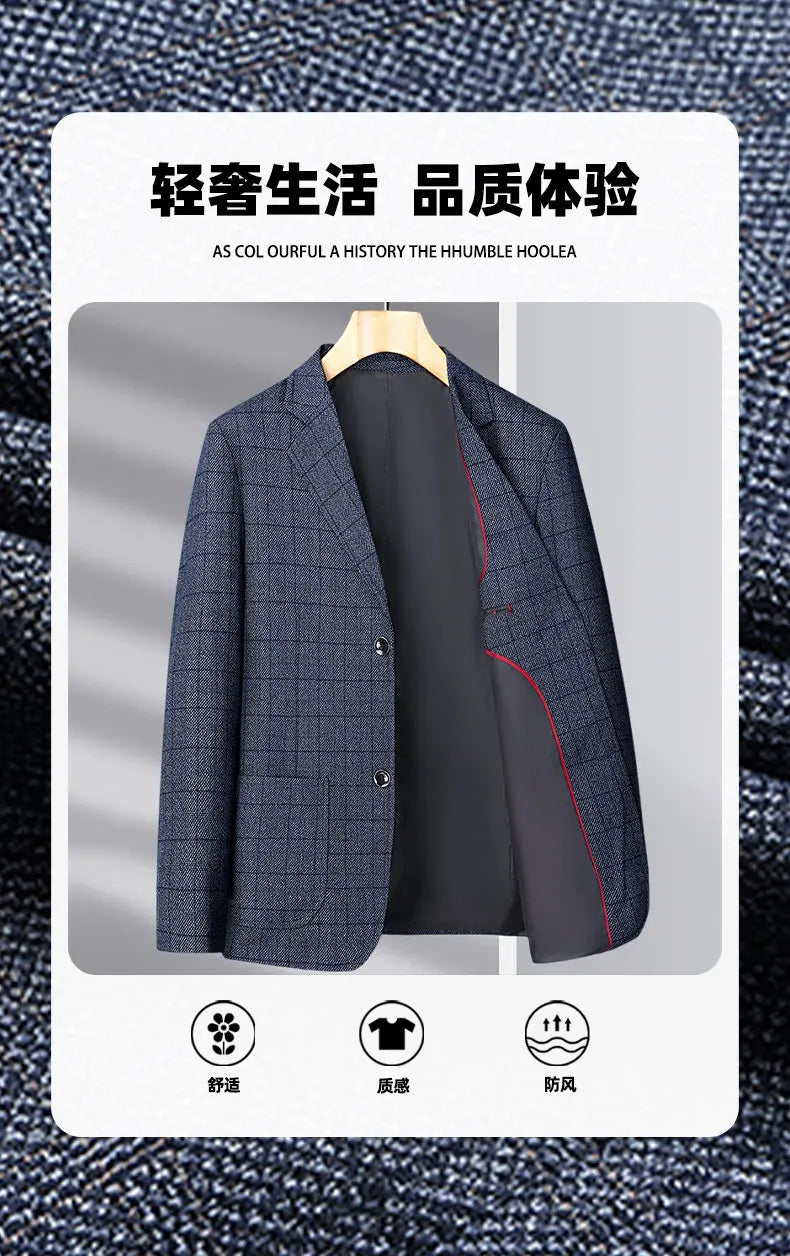 Blazer Men Business Gentleman Wedding Fashionable Checkered Best Gentlemanly Slimming and Casual Middle-aged and Elderly Blazer