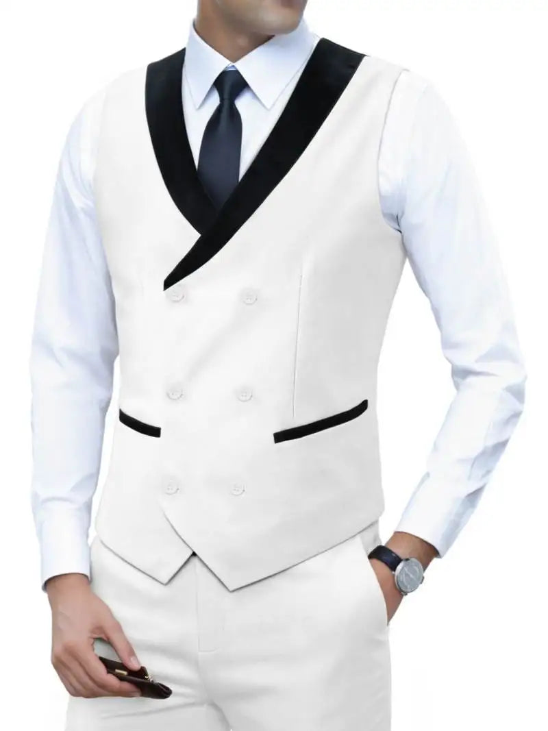 Men's Corduroy Vest Double-Breasted Slim Fit Waistcoat for Business Casual & Formal Occasions
