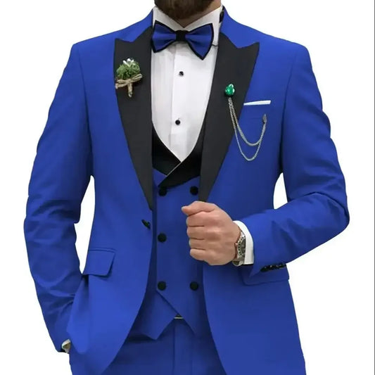 Beige Men Wedding Suits Slim Fit 3 Piece Double Breasted Suit Men Wedding Prom Party Business (Blazer+Vest+Pants)